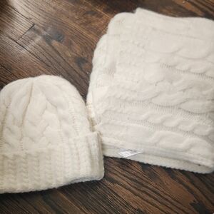 Cozy Cream Knit Hat and Scarf Set